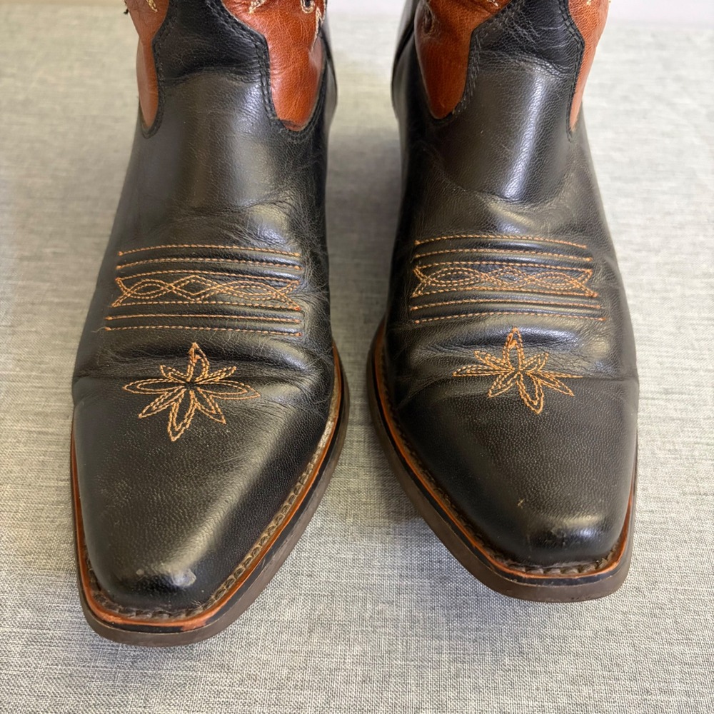 Ariat Western Boots Women 7.5B Black Brown 15502 Leather Inlay Snip Toe Vintage - Picture 5 of 13